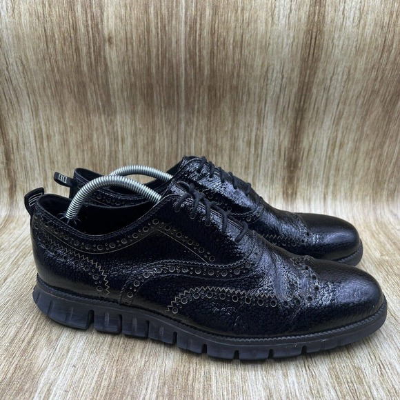 Cole Haan Zerogrand Black Bubble Patent Leather Wingtip Oxfords Shoes Men’s 10M - Picture 1 of 9
